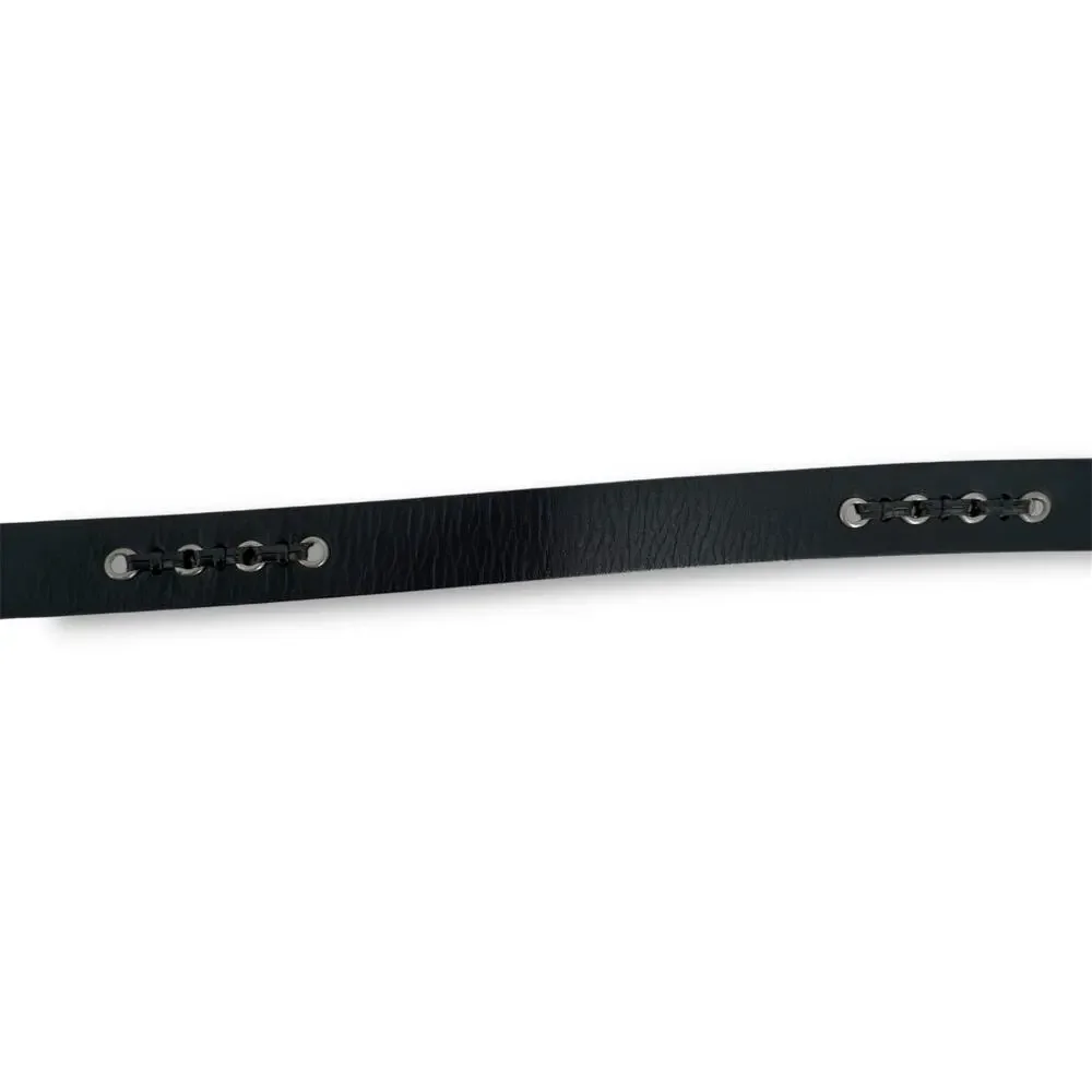 DOCKERS Black Leather Belt Rivets Lacing Medium Moto Goth Rocker